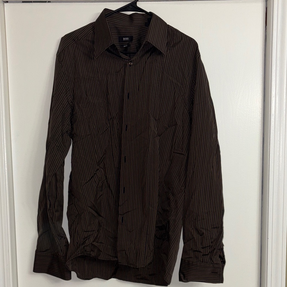 Hugo Boss Dark Brown Pinstripe Shirt